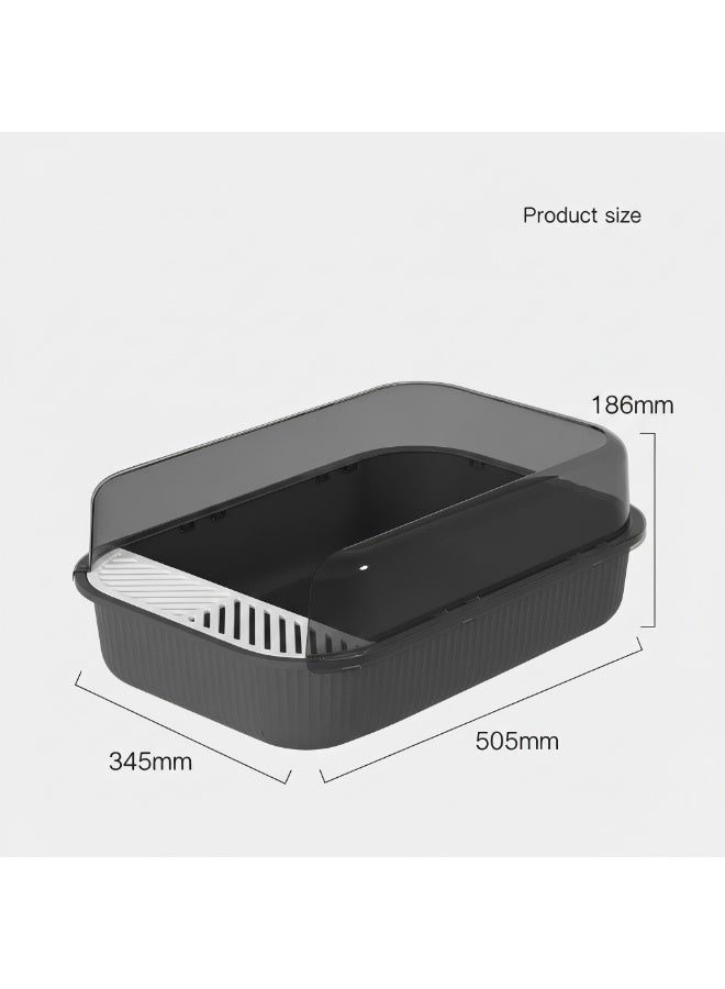 EPET Cat Litter Box with Anti-Scatter Fence Design - Easy Clean Plastic Kitty Toilet (Grey) - Image 2